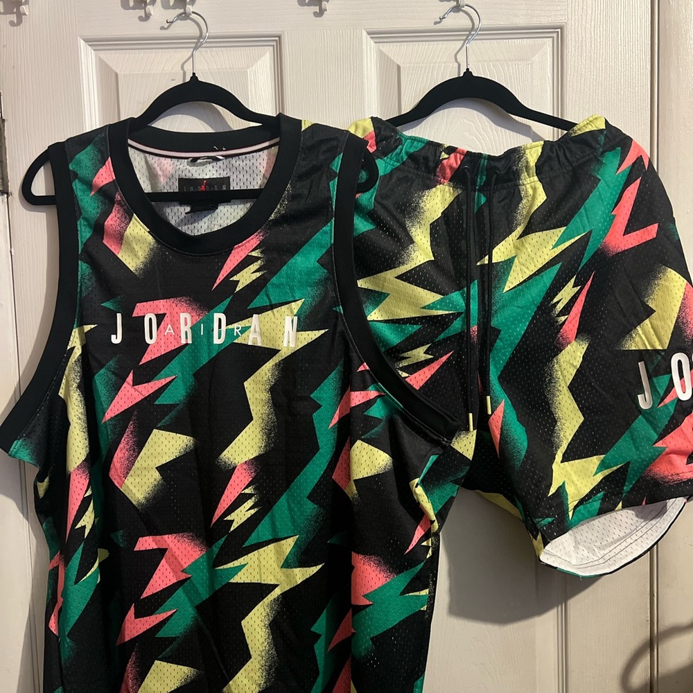 Jordan Men’s Black and Neon Graphic Tank Top+Shorts